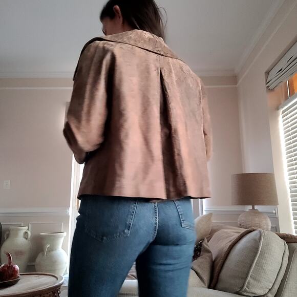 L.A.L. Leather Snake Print Jacket Round Collar Cropped Snap Buttons M - Picture 3 of 7